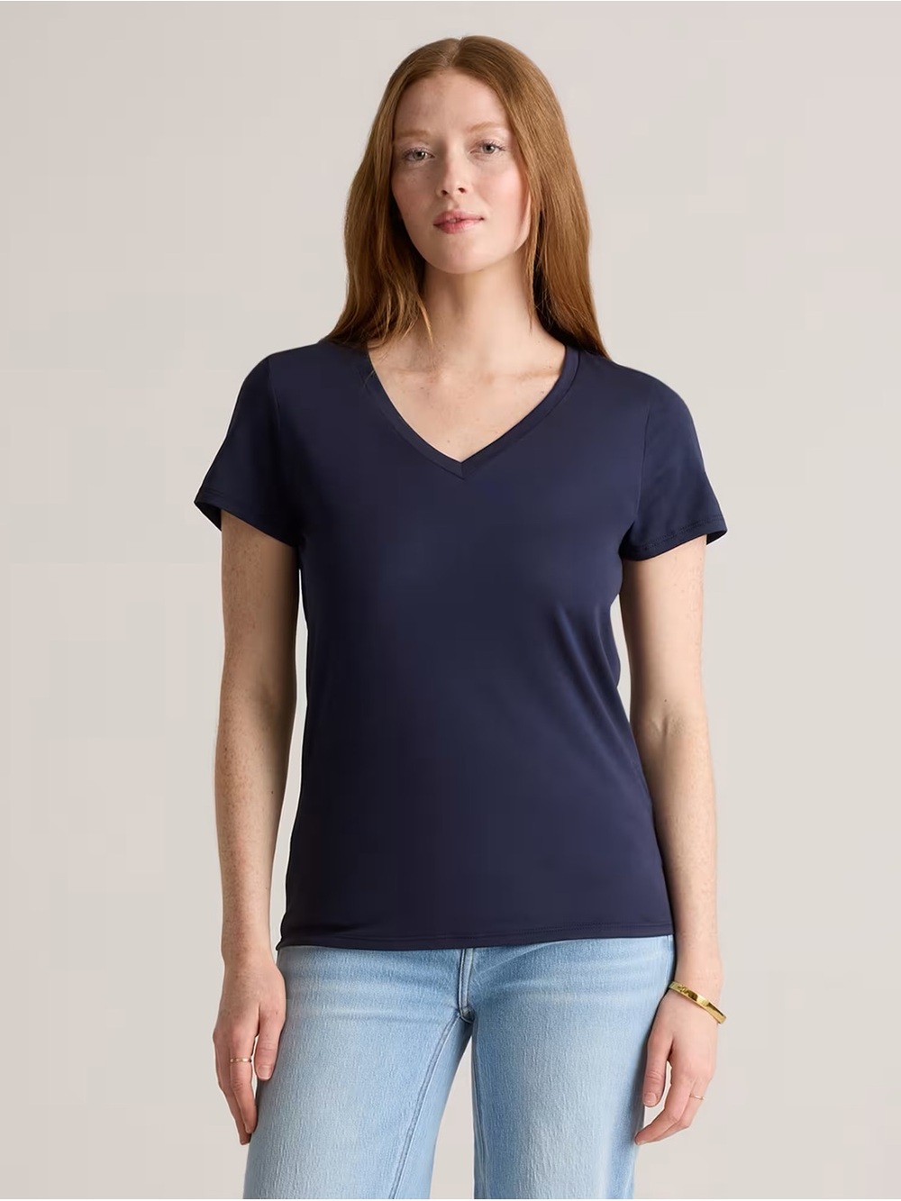 Quince Set of 2 Cotton Modal V-Neck Tees in Navy and Heather Grey